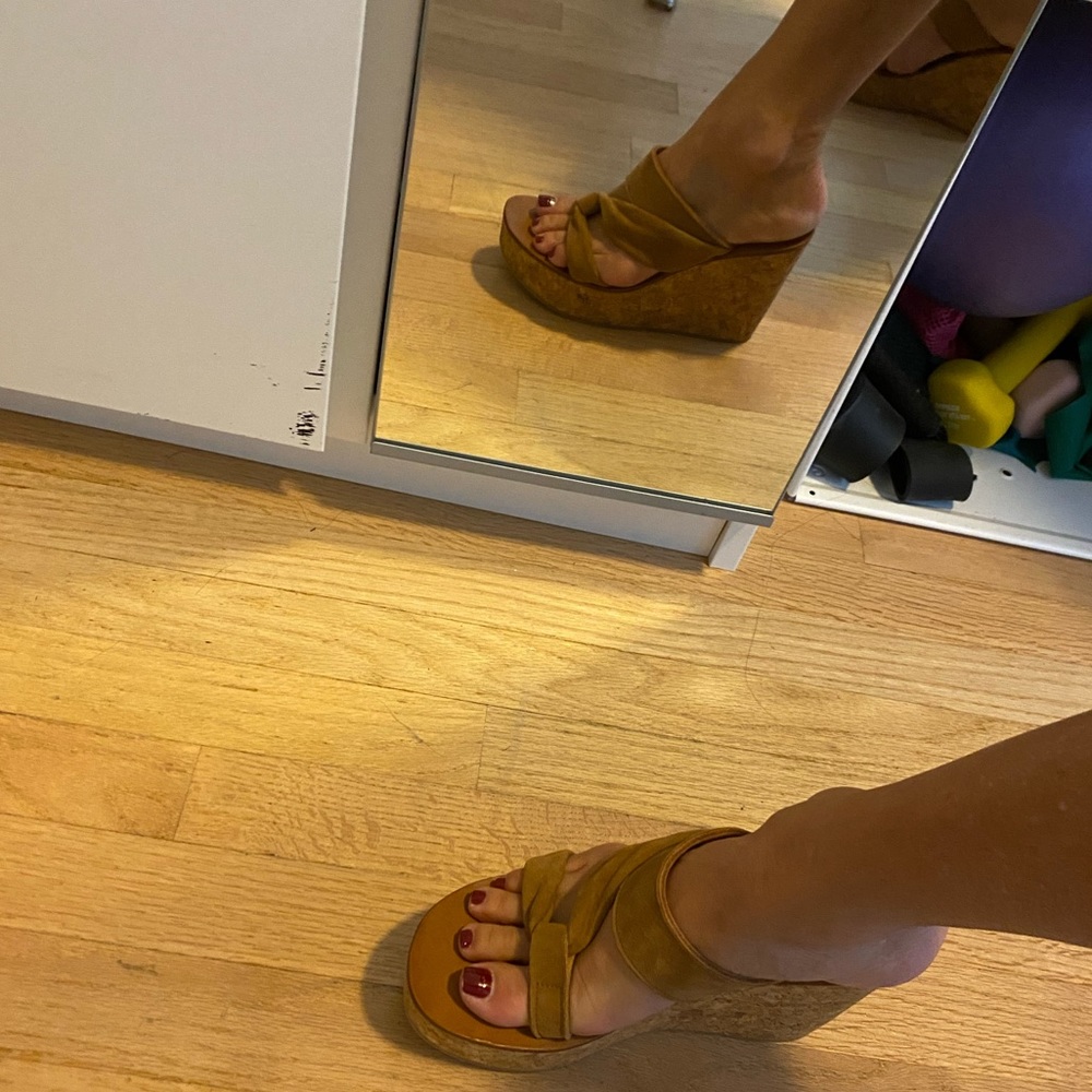 K St Jacques Custom tan suede wedge sandal size 36 size 6